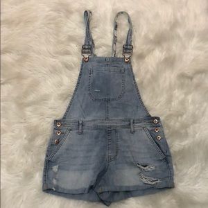 Forever 21 distressed ripped overall shorts 27